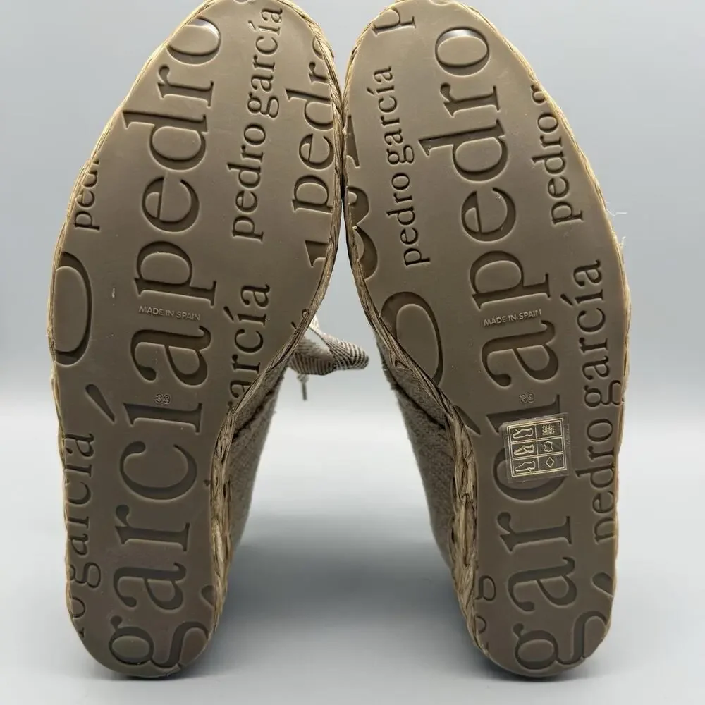 Pedro Garcia Gavi Platform Canvas Raffia Casual Espadrille Shoes Women's Sz US 9